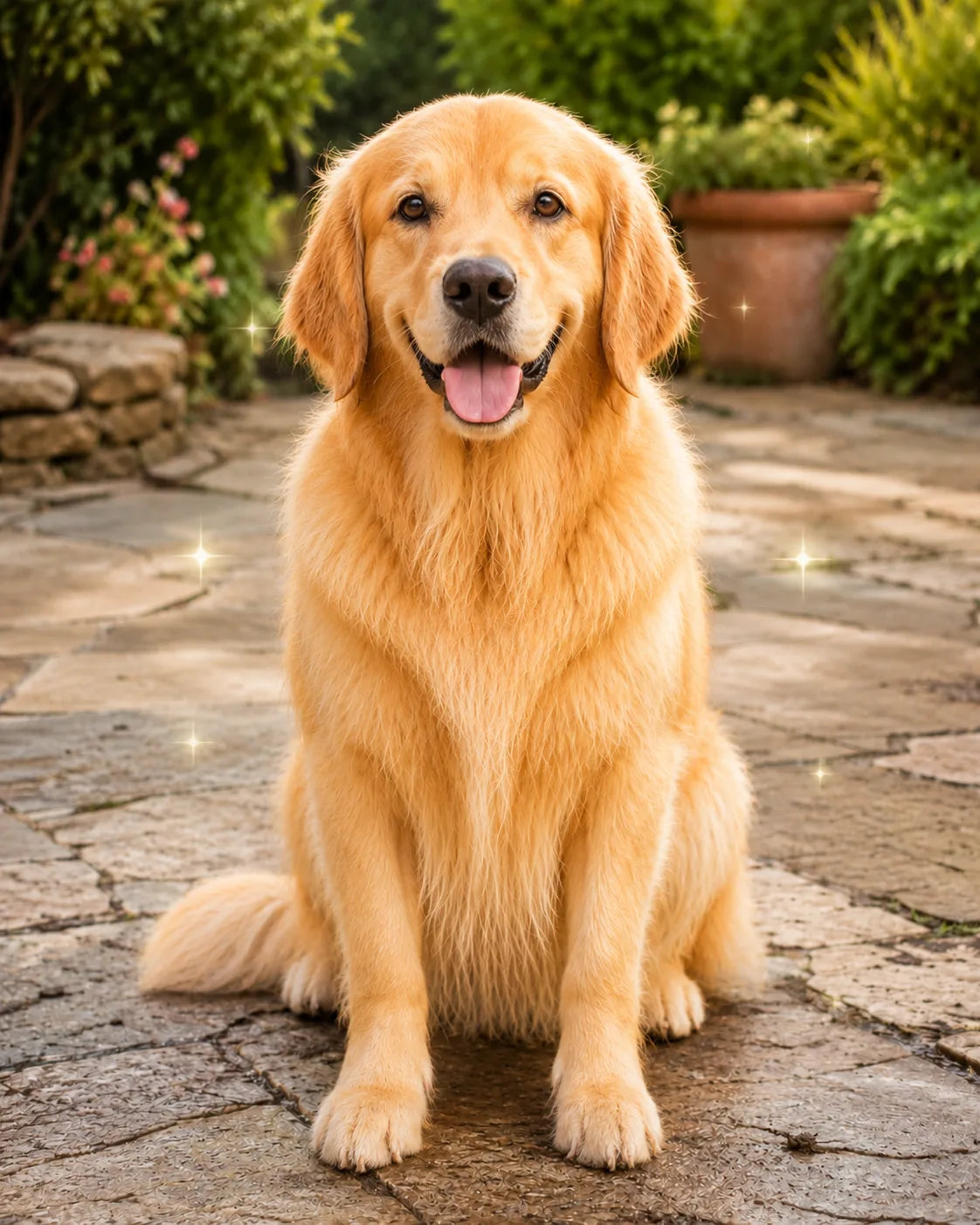 Same golden retriever clean and dry after a FoamPaw Pro bath