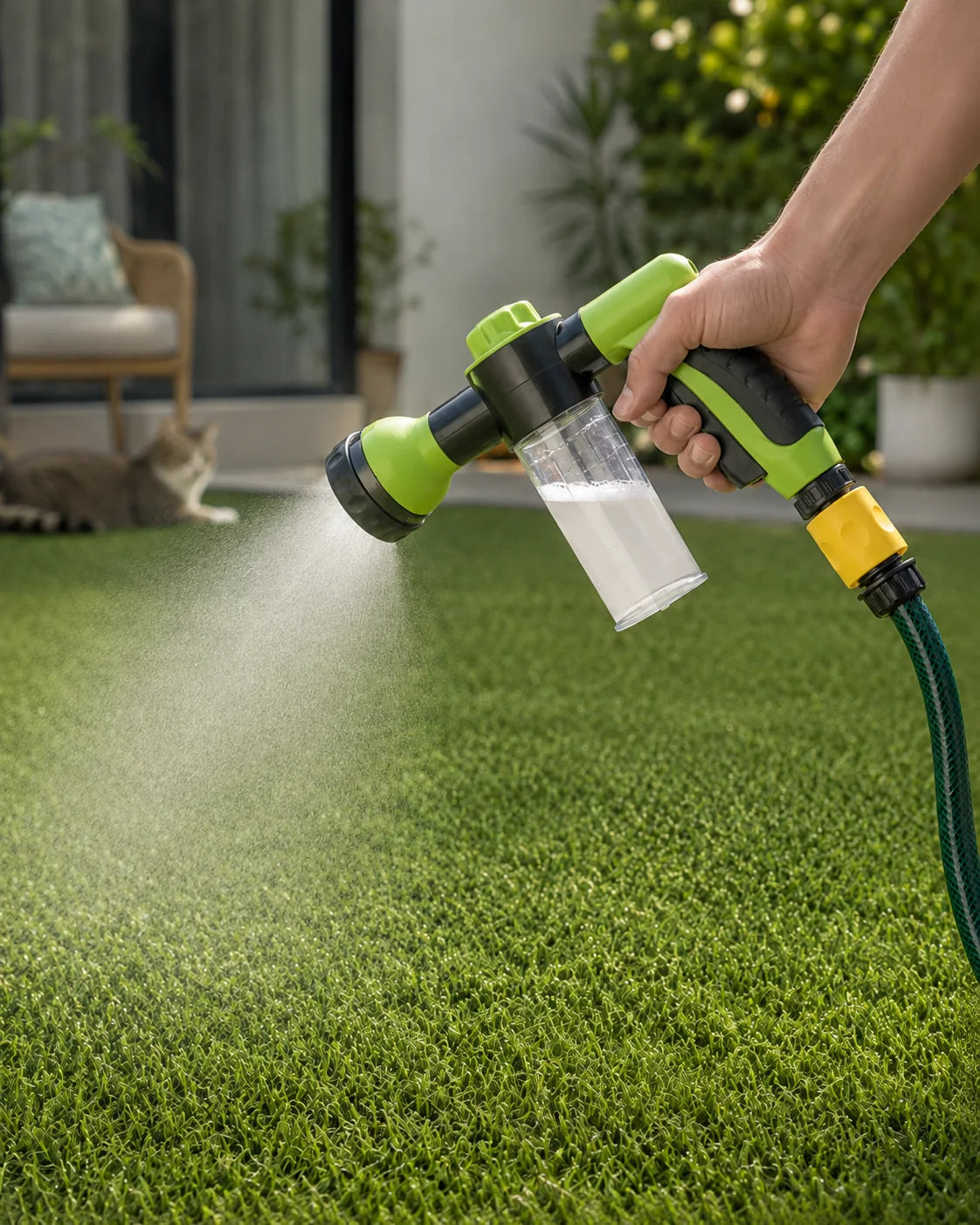 FoamPaw Pro spraying a compatible solution onto artificial turf